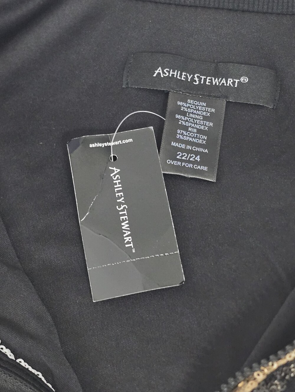 Ashley Stewart Black Sequin Bomber Jacket with Gold & Silver Stripes Plus 22/24 - Picture 8 of 9